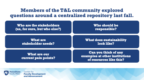 Members of the T&L community explored questions around a centralized repository last fall.